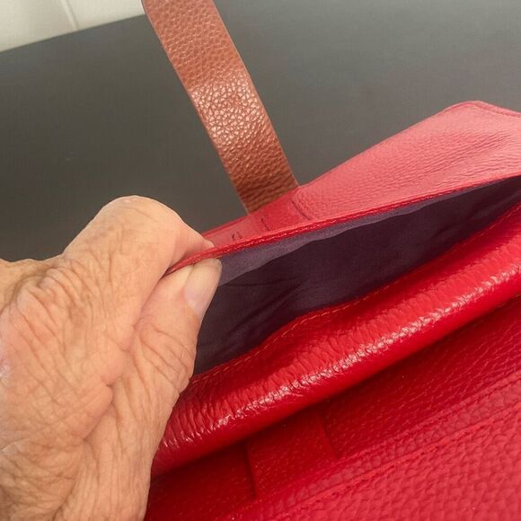 Red Hat Ladies Society Pebbled Leather Wallet Red Zip Around Purple Interior - Picture 6 of 9